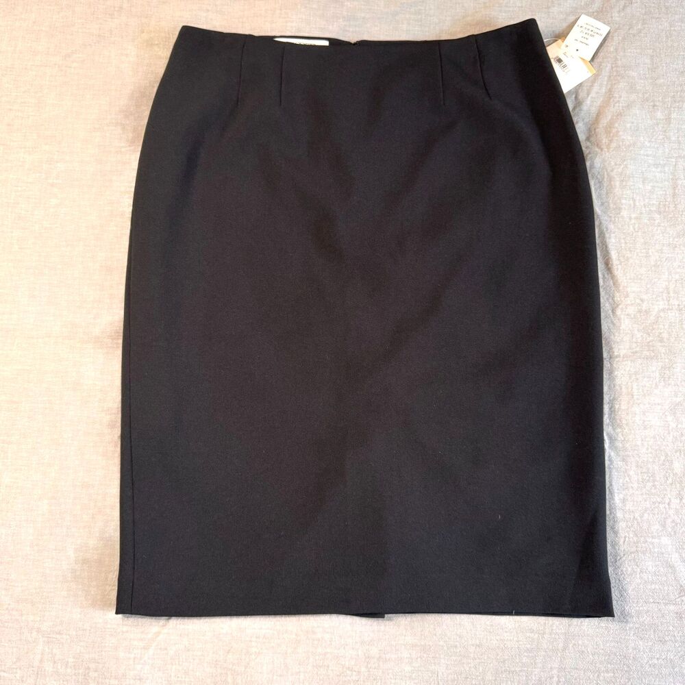 NEW Kasper Stretch Crepe Column Skirt Womens 12 Black Midi Pencil‎ Lined Classic